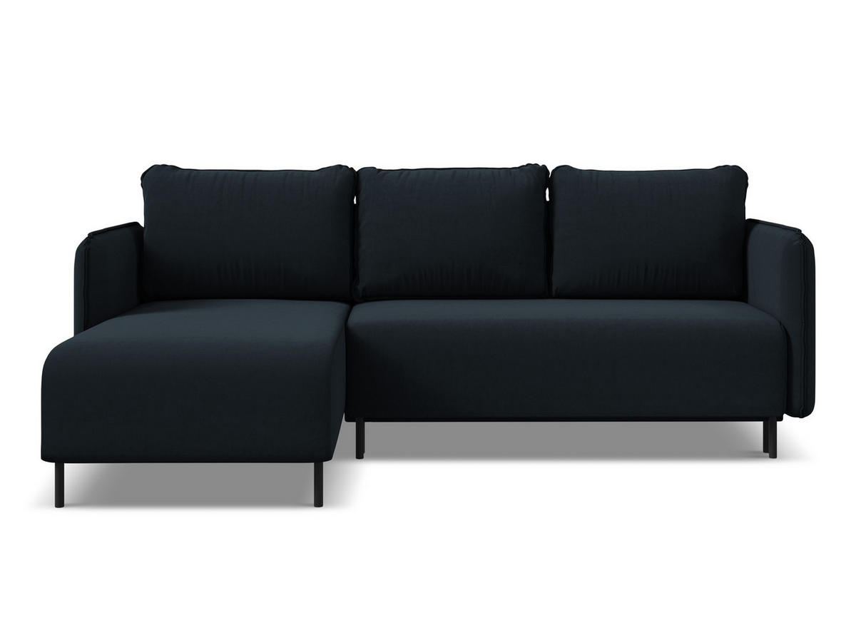 ECKSOFA mit Schlaffunktion Samt Stoff Blau - Blau/Schwarz, Holz/Textil (162/236cm) - Makamii
