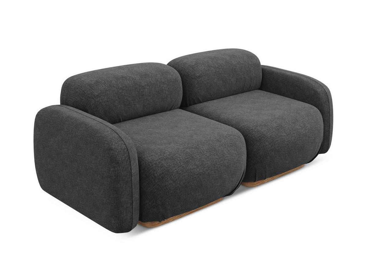 3-SITZER SOFA Chenille Stoff Grau - Dunkelgrau/Braun, Holz/Textil (190/73/95cm) - Makamii