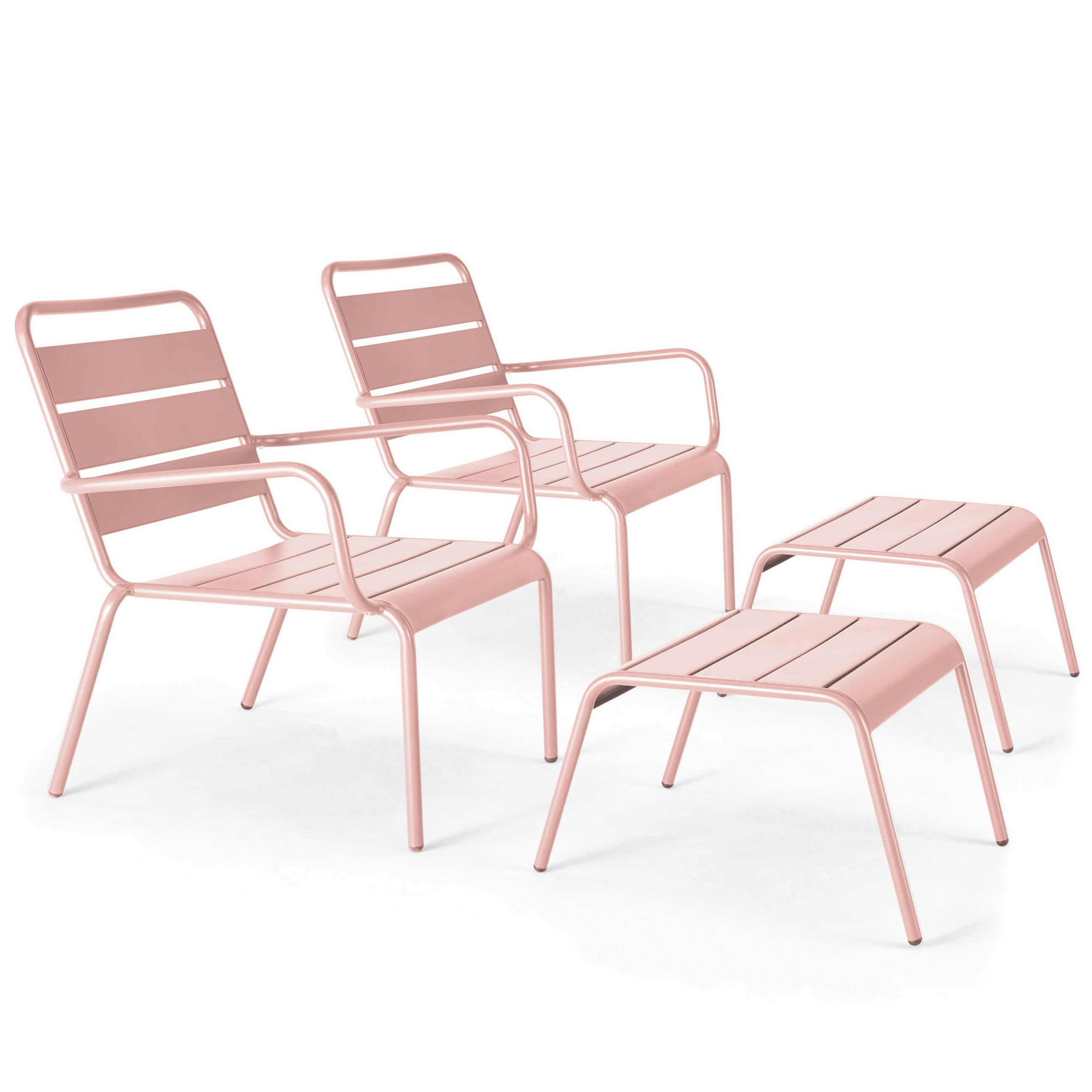 RELAXSESSEL MIT HOCKER 2-tlg., Rosa - Pink, Metall (64/72/60cm) - Oviala