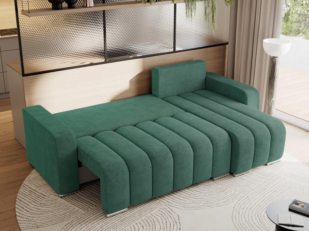 ECKSOFA KIRASSO L Grün Stukture - Grau/Grün, Textil (245/147cm) - MKS