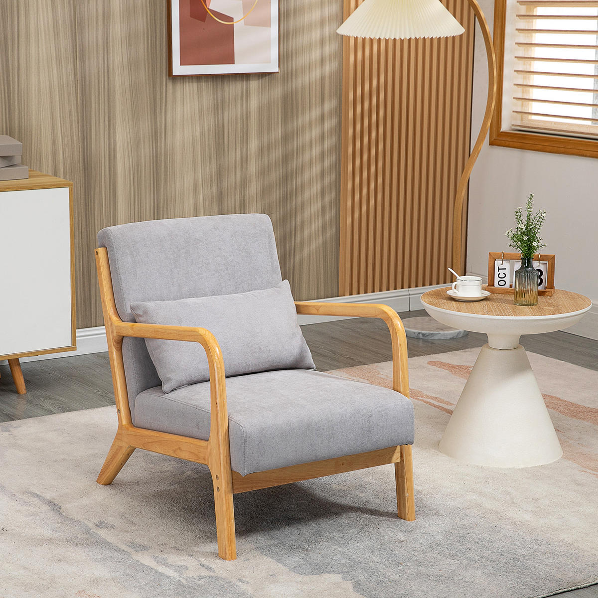 SESSEL mit Armlehne, Lendenkissen, Grau - Grau, Textil (78/76/61cm) - HOMCOM