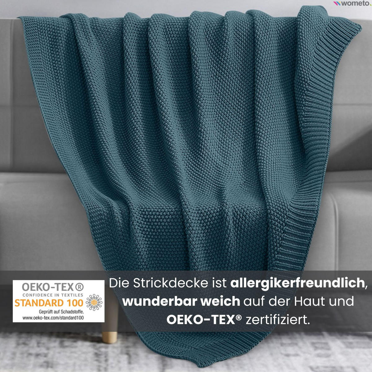 STRICKDECKE türkis 140/190 cm - Türkis, Textil (140/190cm) - wometo