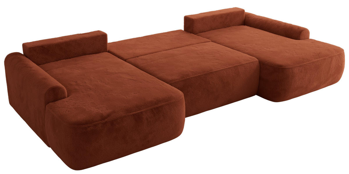 WOHNLANDSCHAFT CUBO U Orange Plüsch - Schwarz/Orange, Kunststoff/Textil (370/100/187cm) - MKS