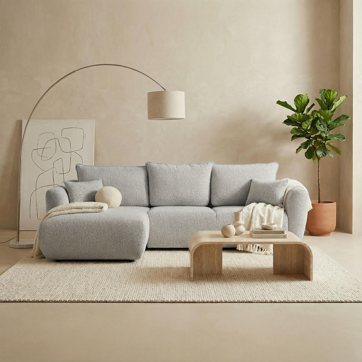 ECKSOFA Fabio mit Bettkasten, Strukturiert Grau 255/165/91 cm - Schwarz/Grau, Textil (255/165cm) - WFL GROUP