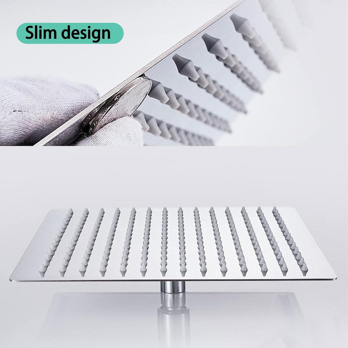 REGENDUSCHE 30 cm Quadratisch Edelstahl Silber Anti-Kalk-Düsen Hochdruck - Silberfarben, Metall (30.5/12.7/30.5cm)