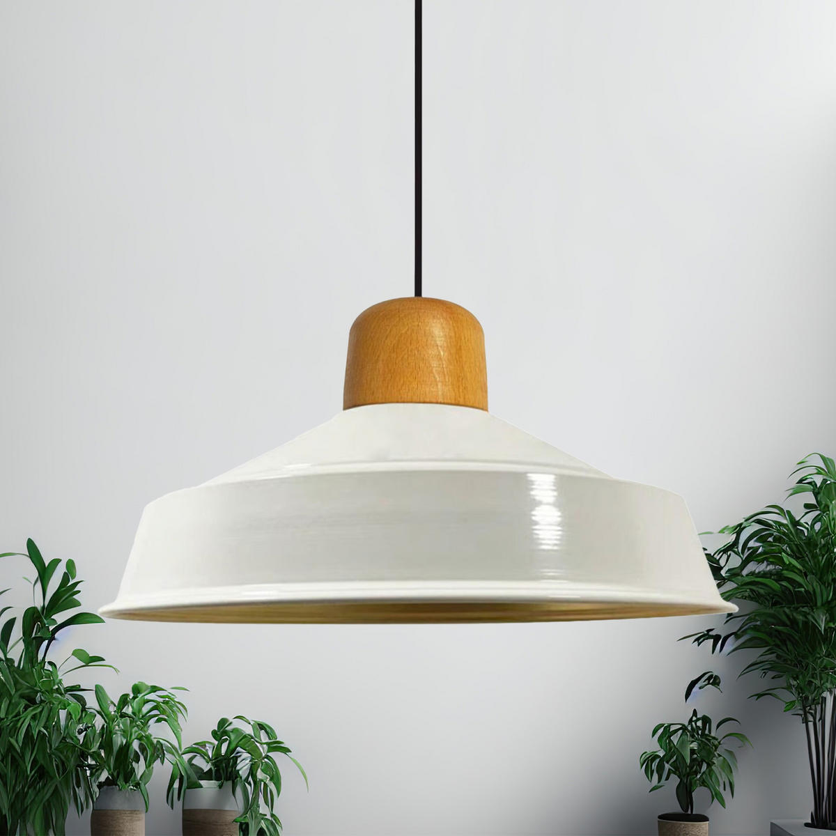 PENDELLEUCHTE Asletl 40/20 cm - Weiß, Holz/Metall (20/40/20cm) - Bamyum