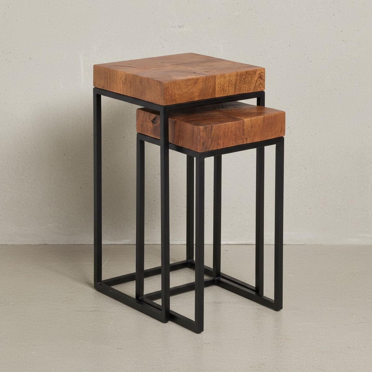 BEISTELLTISCH Set – 2-teilig Massivholz Metall handgefertigt Industrial - Schwarz/Braun, Holz/Metall (30/30/60cm) - KADIMA DESIGN