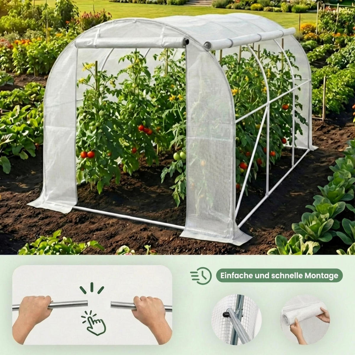 TUNNELGEWÄCHSHAUS mit aufrollbaren Seitenwänden, Weiß, 200x300x200 cm - Weiß, Metall (200/200/300cm) - Akord