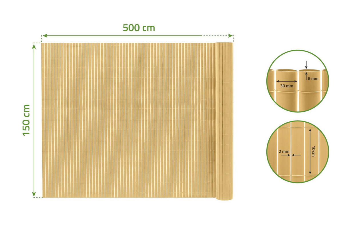 PVC Sichtschutzmatte VISO doppelseitig 5m x 1,5m Beige - Beige, Metall (500/150cm) - Casanoov