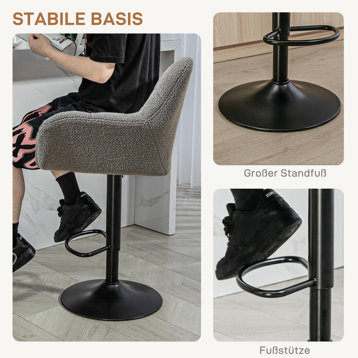 BARHOCKER 2er-Set Tresenhocker Höhenverstellbar Drehbar im Retro-Design - Grau, Textil (52.5/114/57.5cm) - HOMCOM