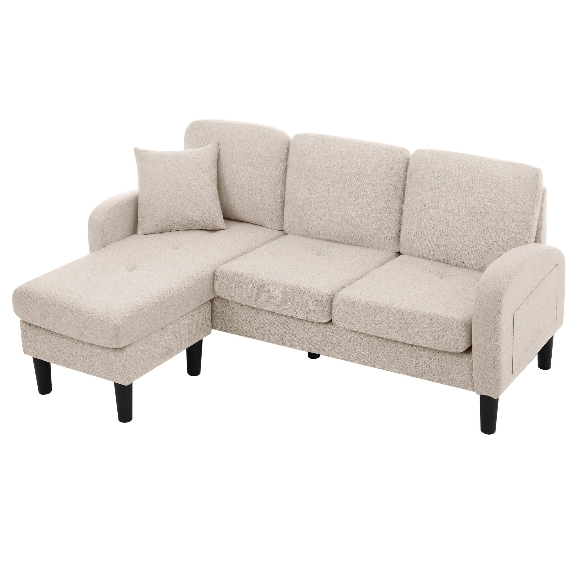 ECKSOFA 166x118x77cm Baumwoll-Leinen Chaiselongue 3-Sitzer - Beige, Holz (107.95/52.07cm) - FLIEKS