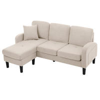 ECKSOFA 166x118x77cm Baumwoll-Leinen Chaiselongue 3-Sitzer - Beige, Holz (107.95/52.07cm) - FLIEKS