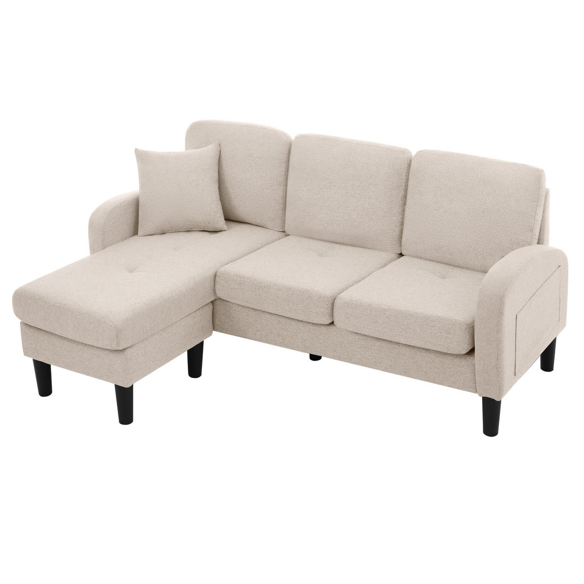 ECKSOFA 166x118x77cm Baumwoll-Leinen Chaiselongue 3-Sitzer - Beige, Holz (107.95/52.07cm) - FLIEKS