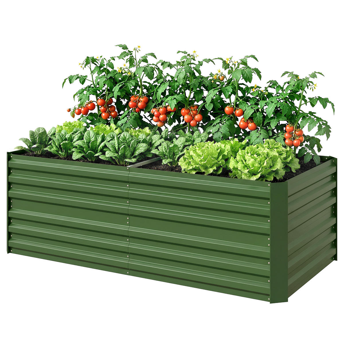 HOCHBEET DE-12163 rechteckig 180/90/59 cm mit Verstärkungsrohren Silber - Grün, Metall (180/59/90cm) - ComfortXL