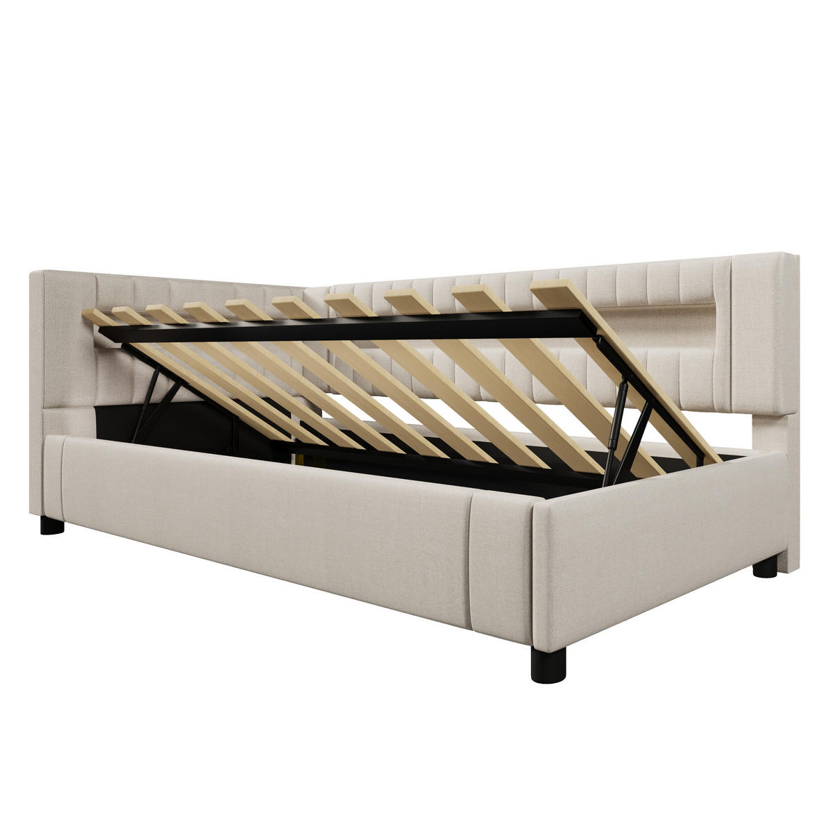 POLSTERBETT mit LED-Beleuchtung 90/200 cm mit Bettkasten in Beige - Beige, Textil (90/200cm) - BEAOK