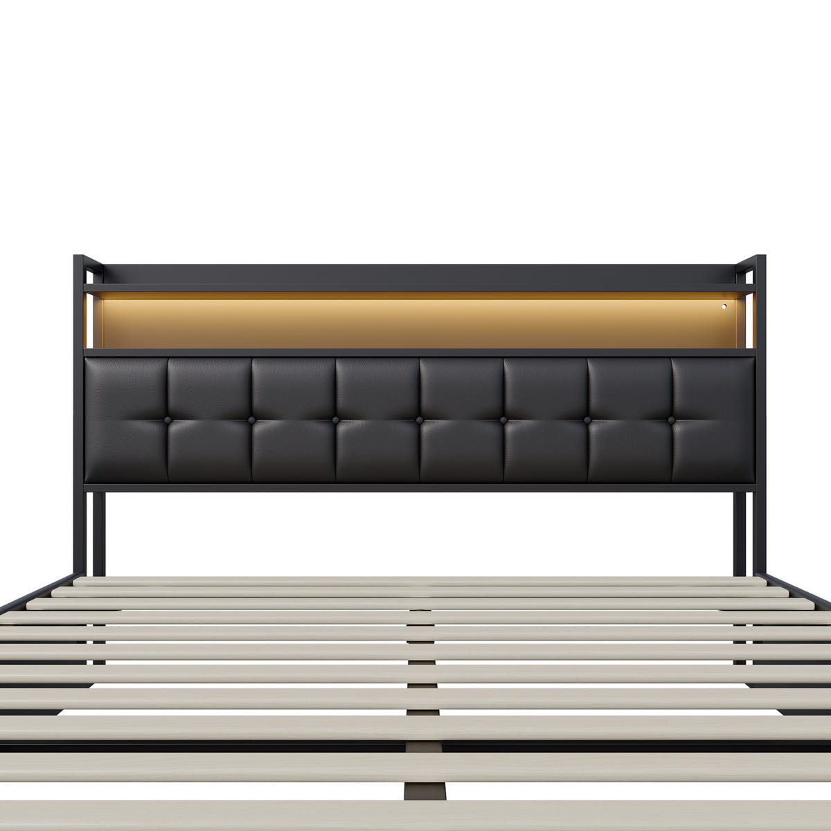 POLSTERBETT 160x200 cm, Schwarz, LED-Beleuchtung, Kunstleder - Schwarz, Textil/Metall (140/200cm)