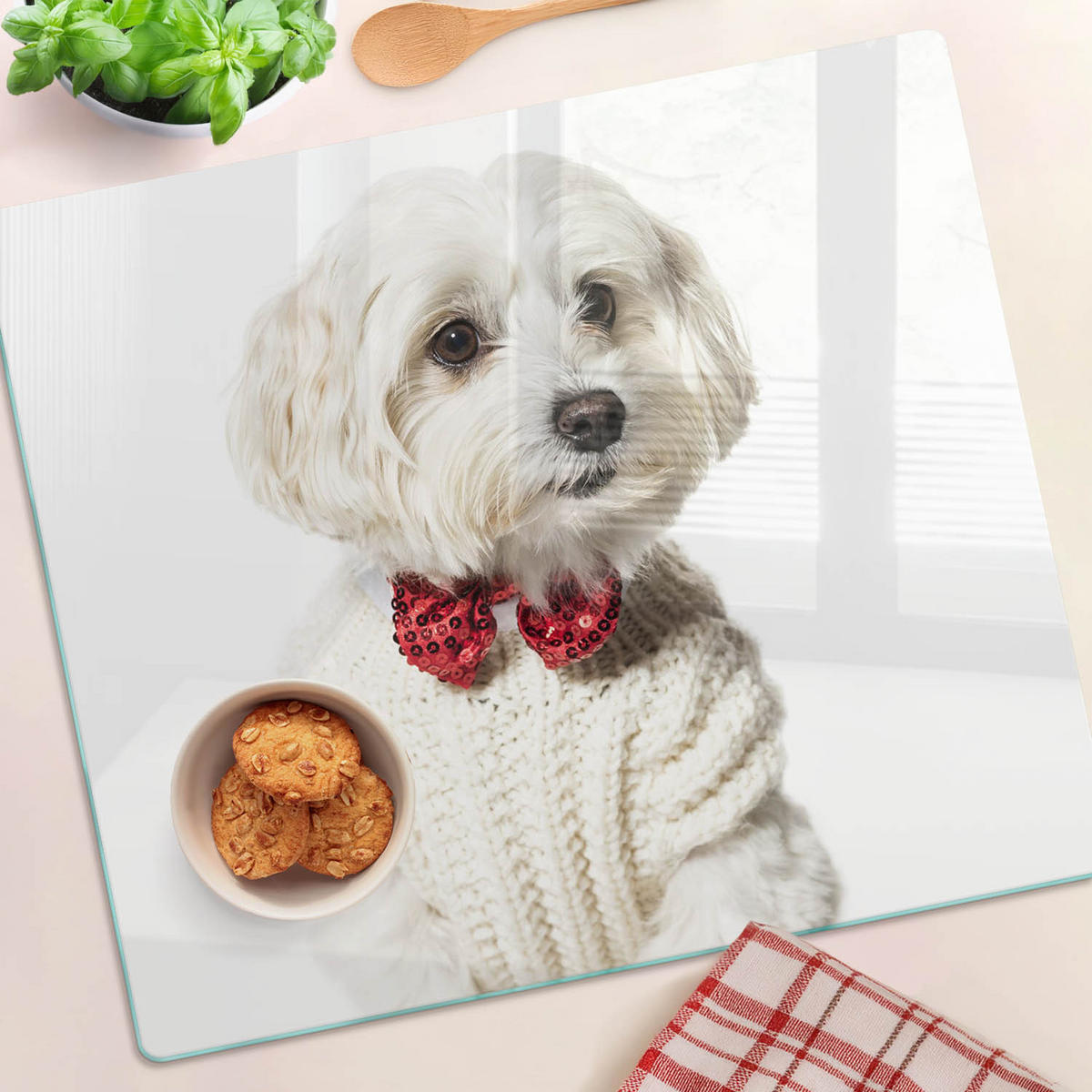 GLASPLATTE 60x52 cm Malteser Hund - Rot, Glas (60/52cm) - TULUP