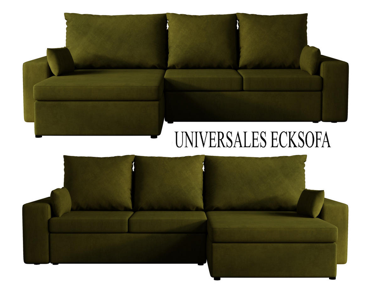 ECKSOFA Paco mit Bettkasten und Schlaffunktion, L-Form/XL-Form, Velourstoff, Universal - Olivgrün, Holzwerkstoff (276/145cm) - 4ALL HOME