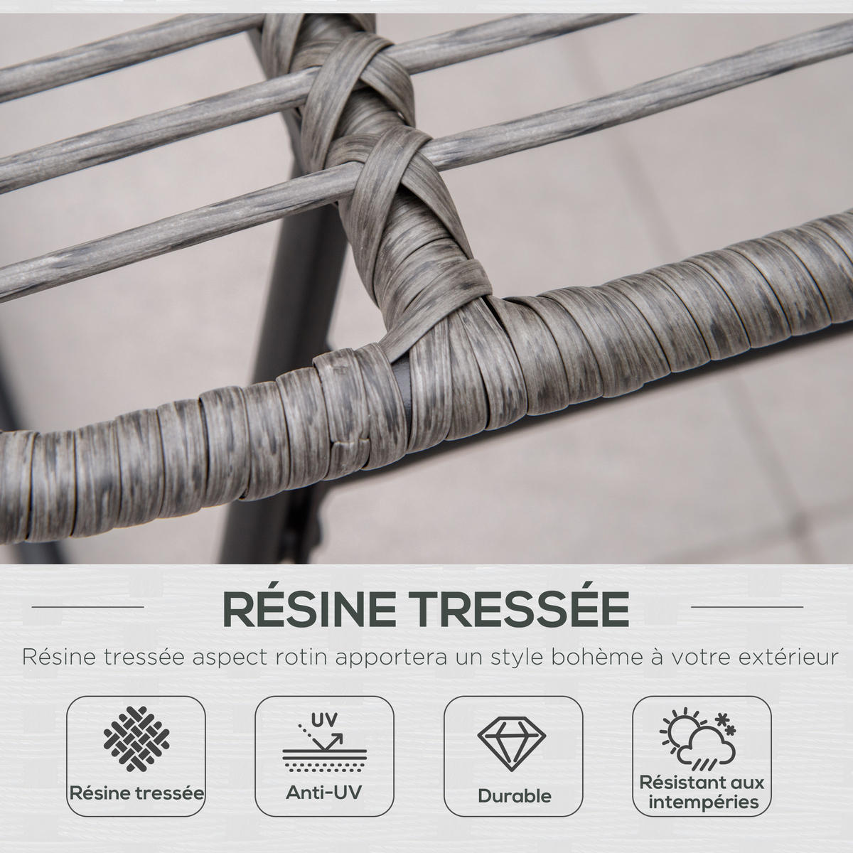 GARTENSESSEL DE-17364 mit Fußstütze & Polster, Rattan-Optik Grau - Grau, Metall (76/70/69cm) - ComfortXL