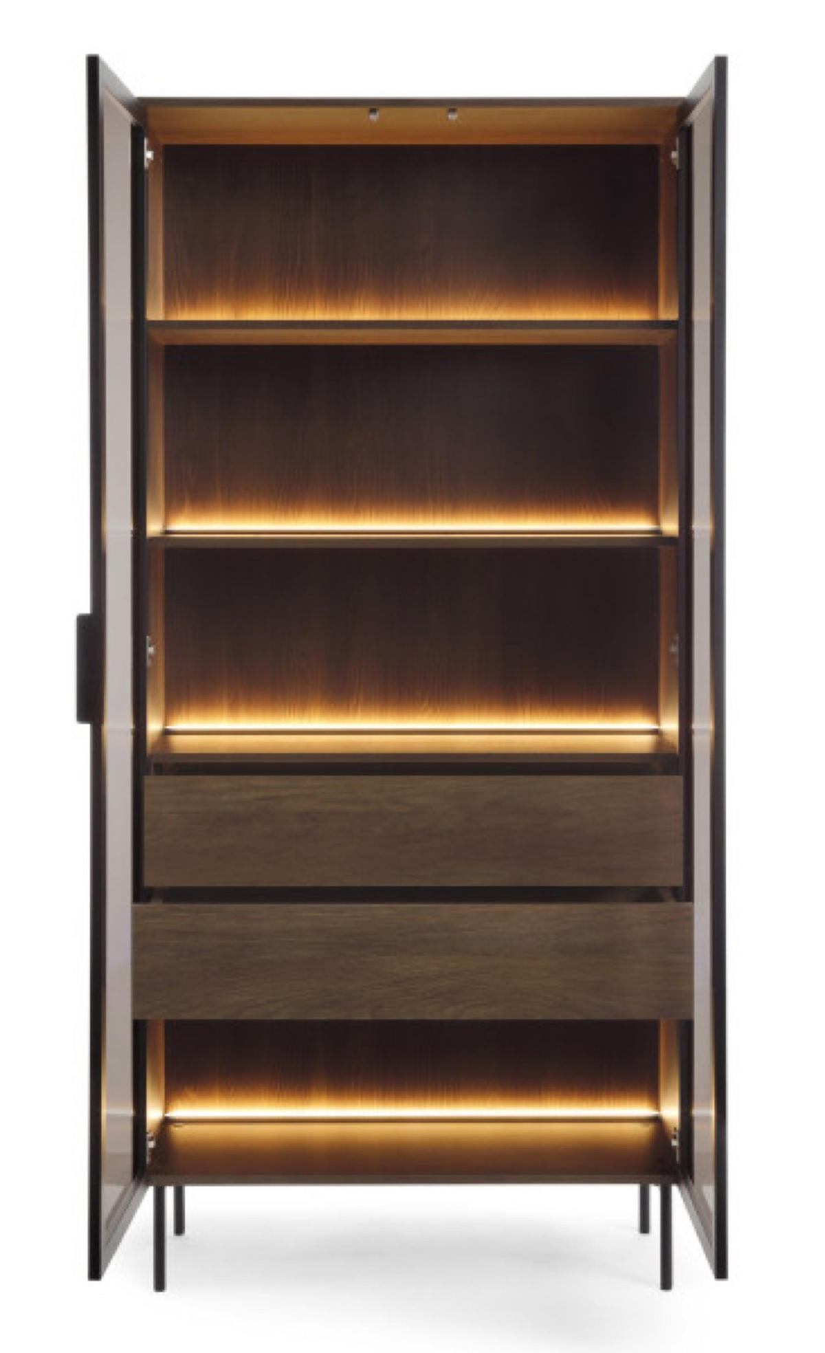 VITRINE Dunin Eiche Hoch 2D2S LED - Schwarz, Holzwerkstoff (91.5/194.6/39.3cm) - Sepro Meble