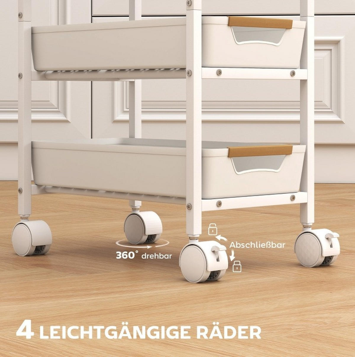 KÜCHENINSEL 39,5/24/82 cm aus Metall mit 4 Schubladen, rollbar und platzsparend, Weiß - Weiß, Metall (39.5/82/24cm) - Redom