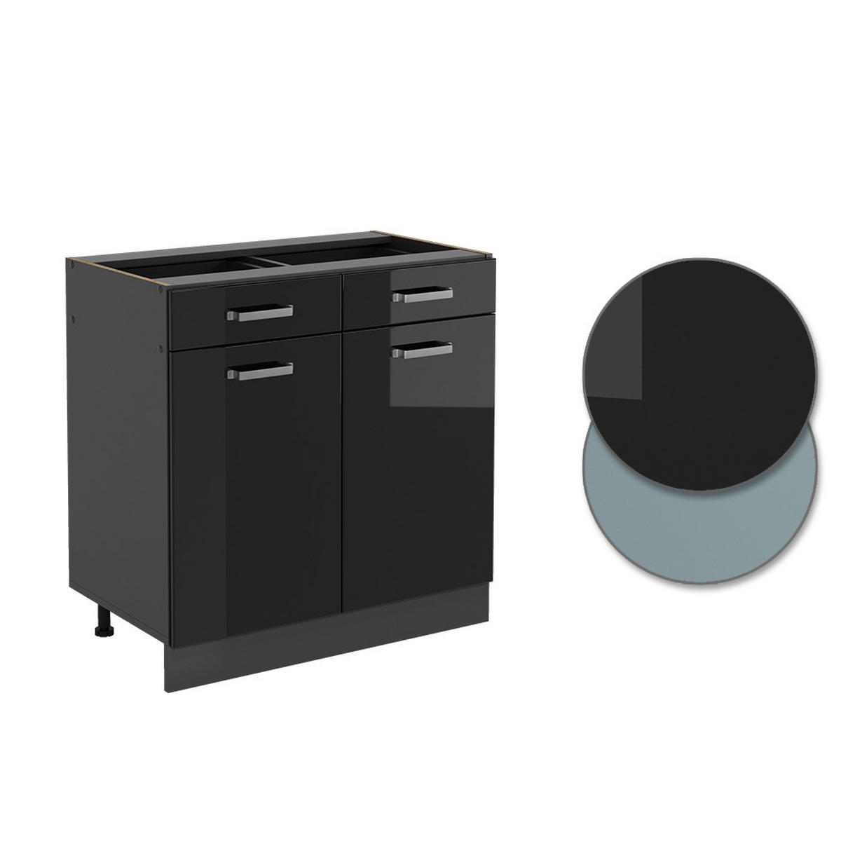 KÜCHENUNTERSCHRANK R-Line Schwarz Hochglanz 80 cm, AP Eiche - Schwarz Hochglanz/Anthrazit, Holzwerkstoff (80/81.6/60cm) - Vicco