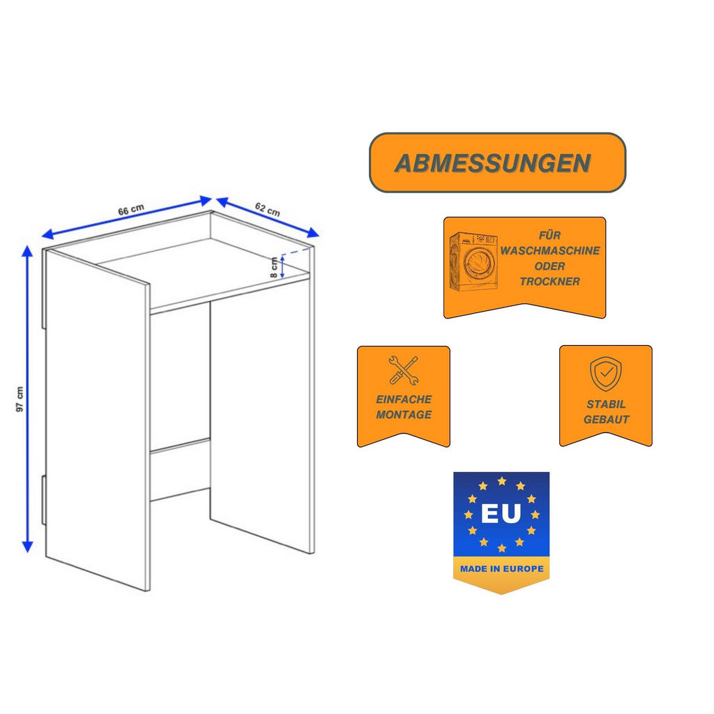 Thumbnail - Raumhirsch Furniture Waschmaschinenschrank, Weiß, Kaschmir, Holzwerkstoff, 66x97x62 cm, Waschküche, Waschmaschinenschran...