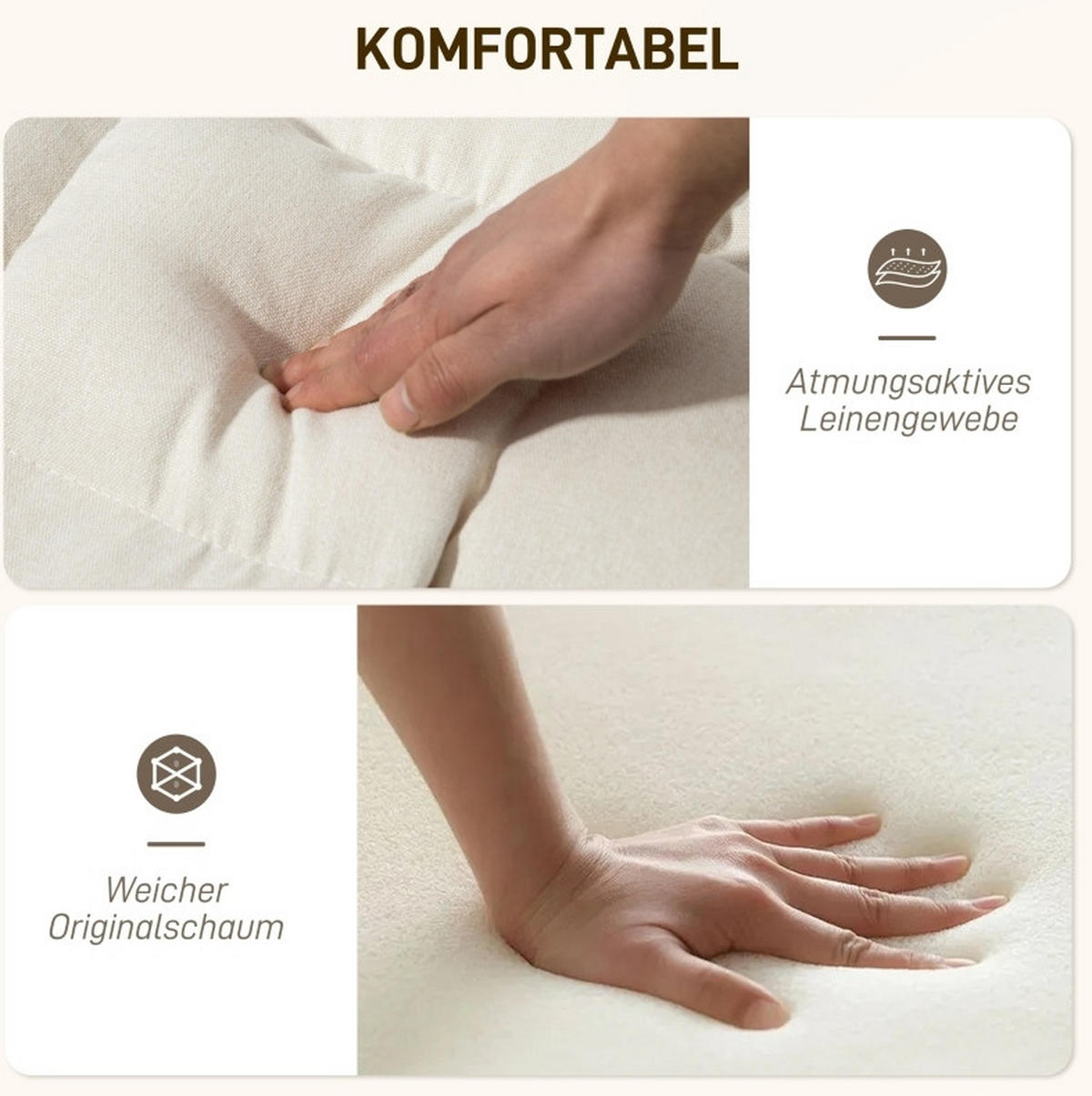SCHAUKELSTUHL 67/106-123/92 cm in Cremeweiß mit Fußstütze und Leinenoptik - Creme, Textil (67/92/106cm) - Flora Grace