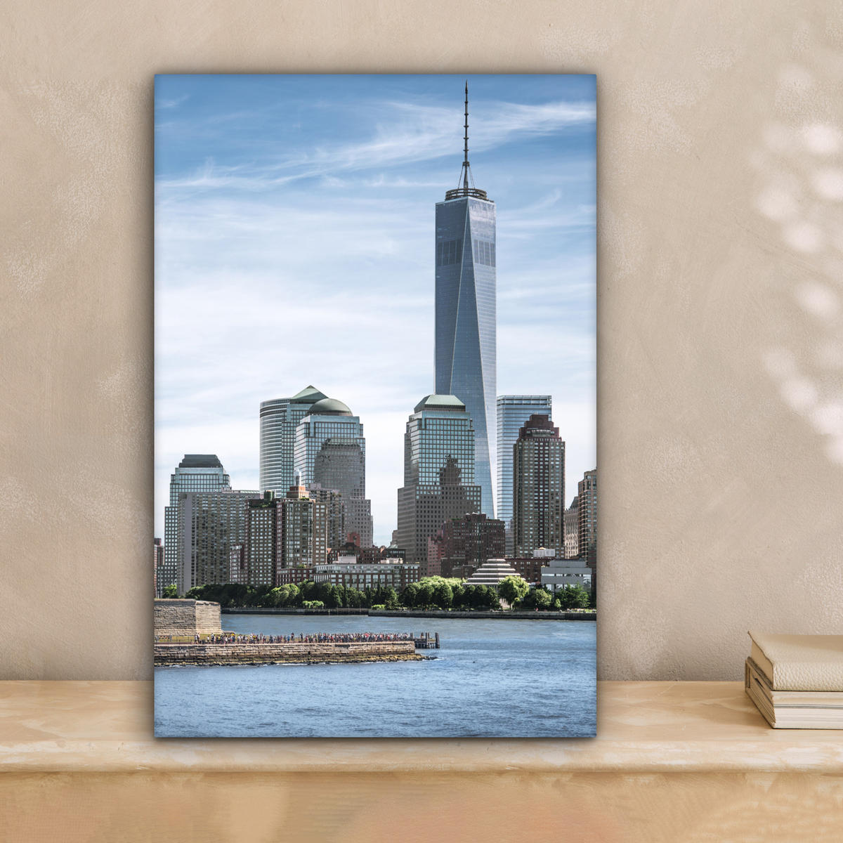 LEINWANDBILD New York - Freiheitsstatue - Wasser Deko Wohnzimmer 20x30 cm - Hellblau, Textil (20/30cm) - MuchoWow