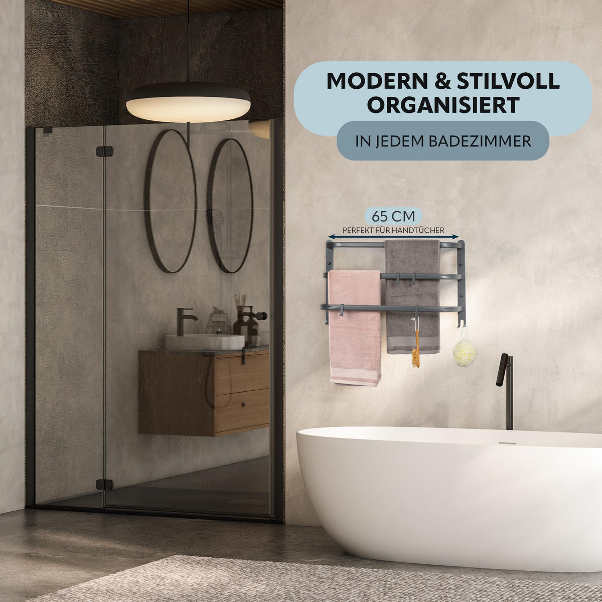 WAND-HANDTUCHHALTER 3 Stangen - Grau, Metall (67.5/40/23cm) - bremermann