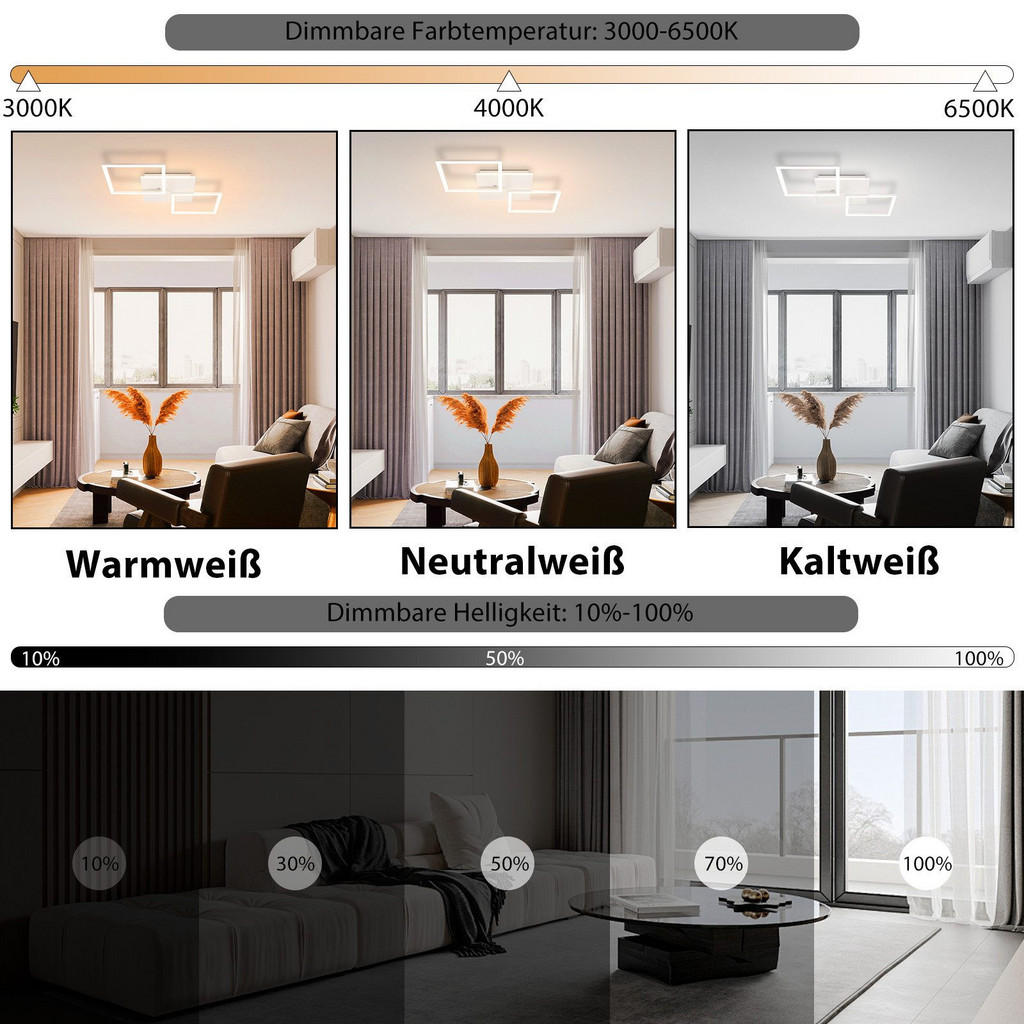 Thumbnail - Nettlife Led-Deckenleuchte, Weiß, Metall, 62.8x7.4x29.5 cm, Lampen & Leuchten, Innenbeleuchtung, Deckenleuchten