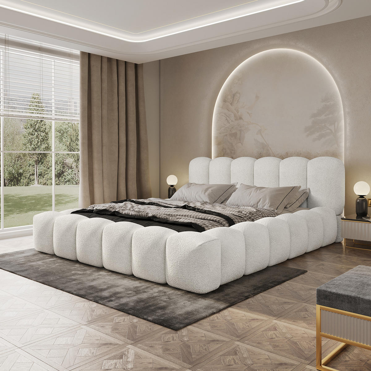 POLSTERBETT TRANI 200x200 cm, Weiß - Weiß, Textil (200/200cm) - Fedve