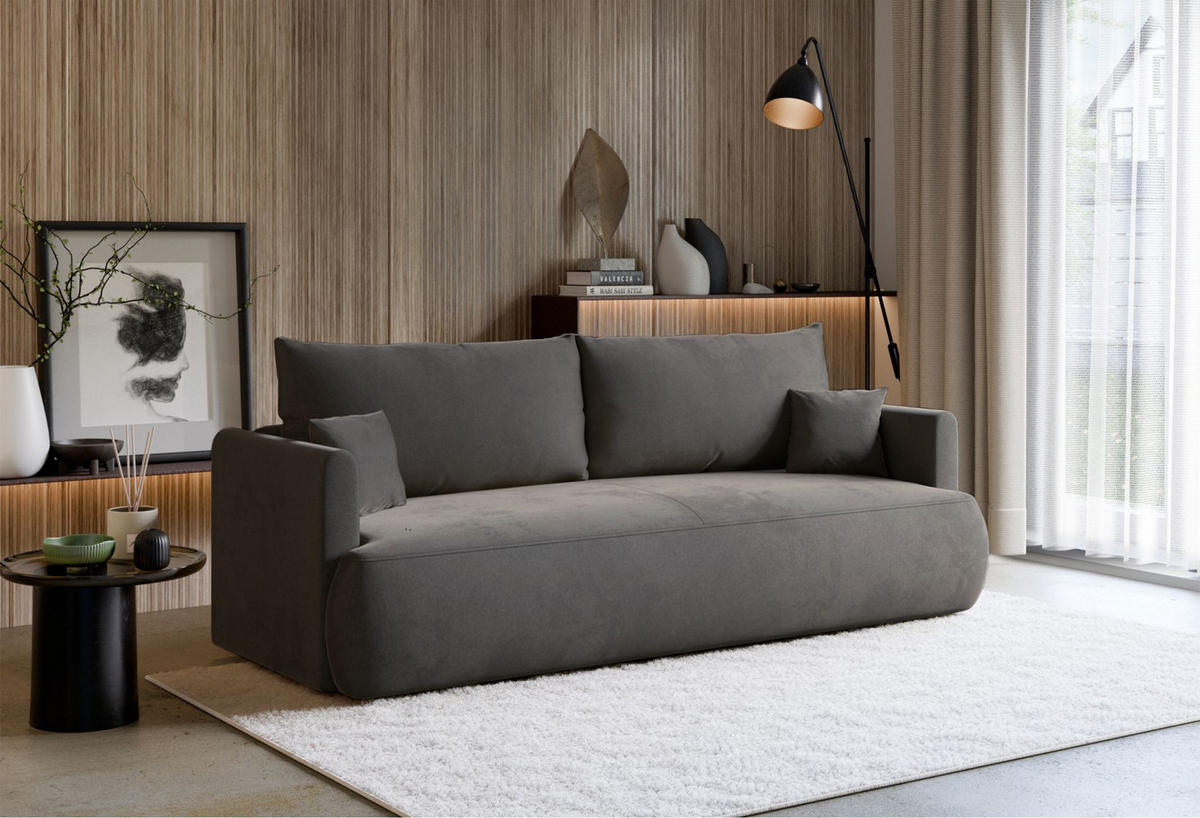 3-SITZER SOFA Ovo Mini Dunkelgrau Velours Easy-Clean - Dunkelgrau/Schwarz, Kunststoff/Textil (226/90/97cm) - Selsey