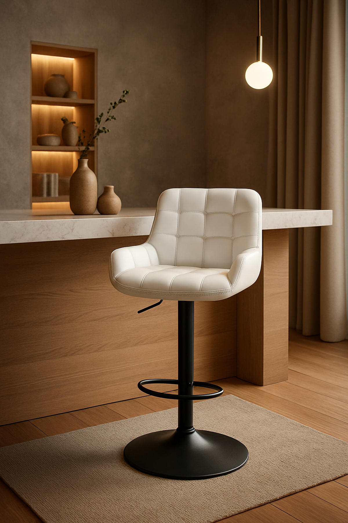 BARHOCKER Tower Kunstleder weiß - Schwarz/Weiß, Kunststoff/Metall (48/105/54cm) - TPFLiving