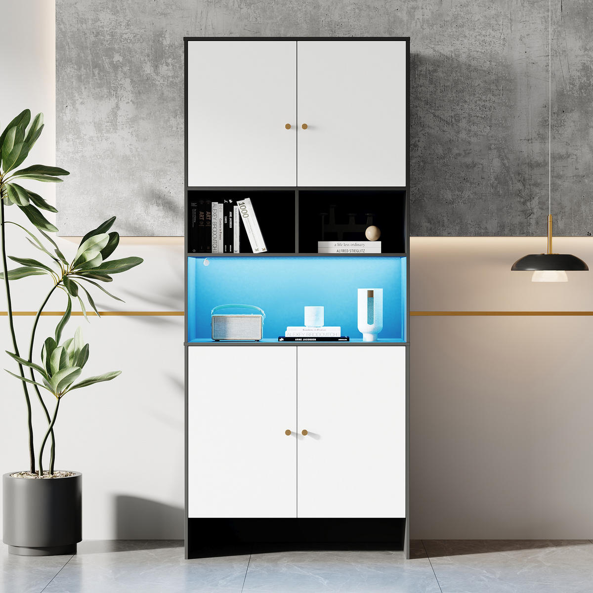 MEHRZWECKSCHRANK, 4 Türen, 3 Fächer, Holz, Schwarz/Weiß, 80x40x185cm - Multicolor, Holzwerkstoff (40/185/80cm) - FLIEKS