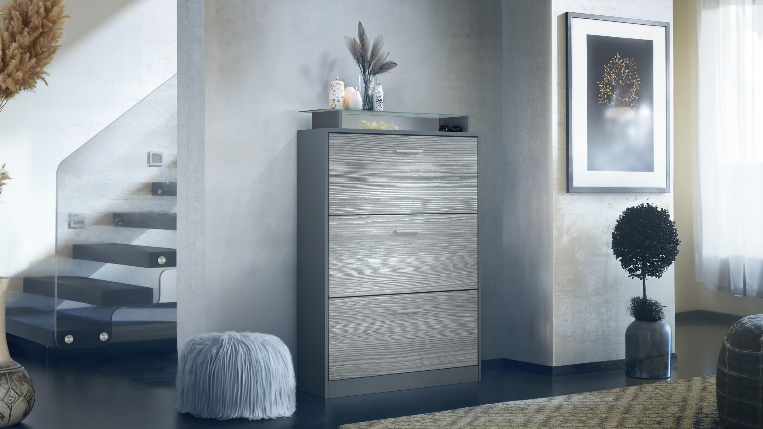 SCHUHSCHRANK Lavia Front in Avola-Anthrazit - Anthrazit, Holzwerkstoff (89/128/23cm) - Vladon