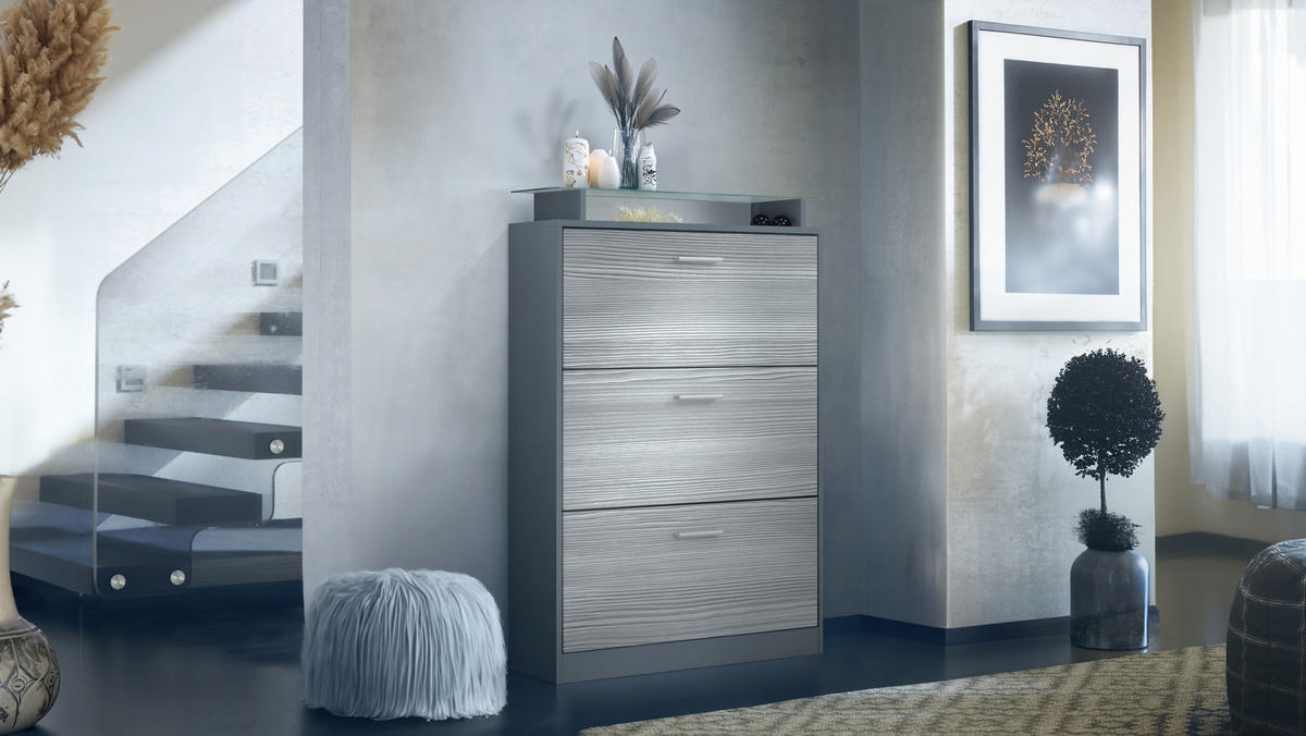 SCHUHSCHRANK Lavia Front in Avola-Anthrazit - Anthrazit, Holzwerkstoff (89/128/23cm) - Vladon