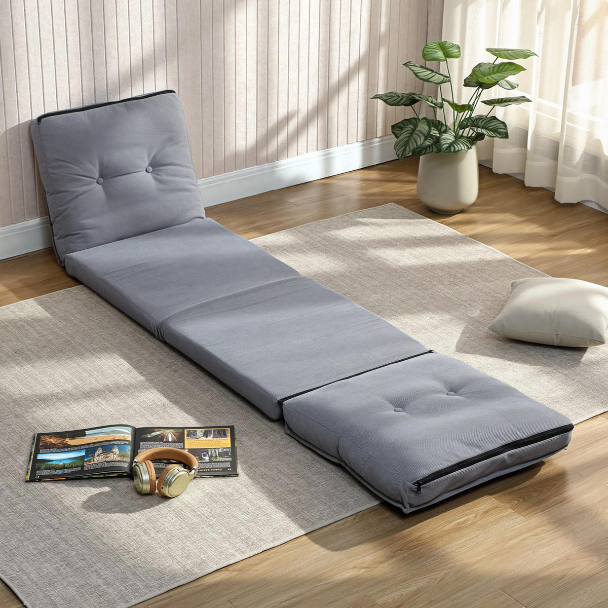SCHLAFSESSEL DE-13496 5-fach verstellbar, Kordelsamt Grau - Grau, Textil (59/68/69cm) - ComfortXL