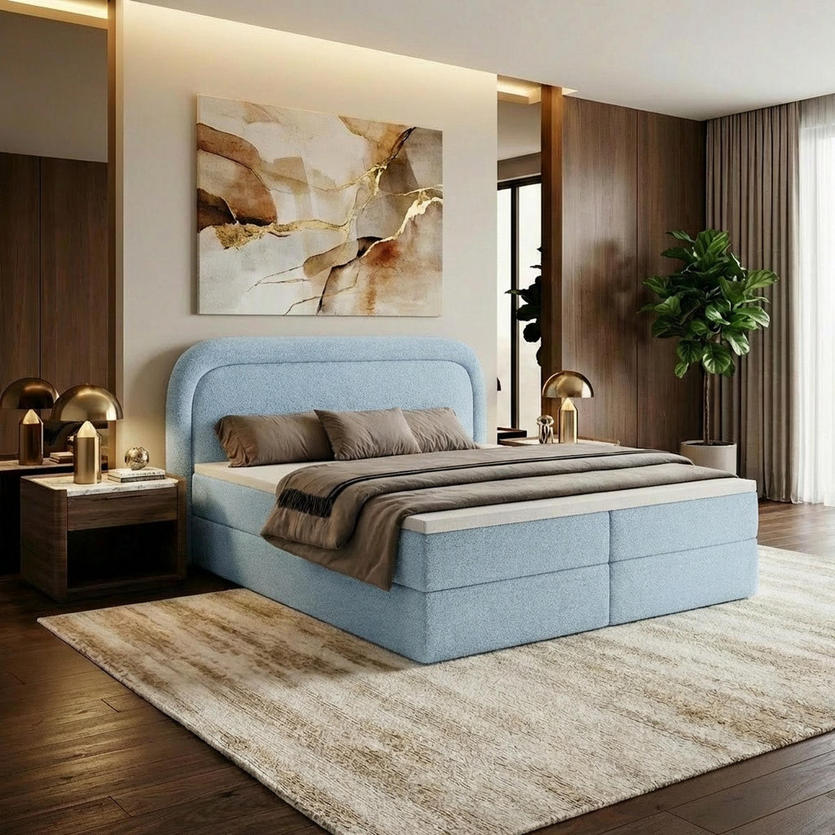 BOXBETT Bonito mit Topper Hellblau 180x200 - Hellblau, Textil (180/200cm) - Luxkor24