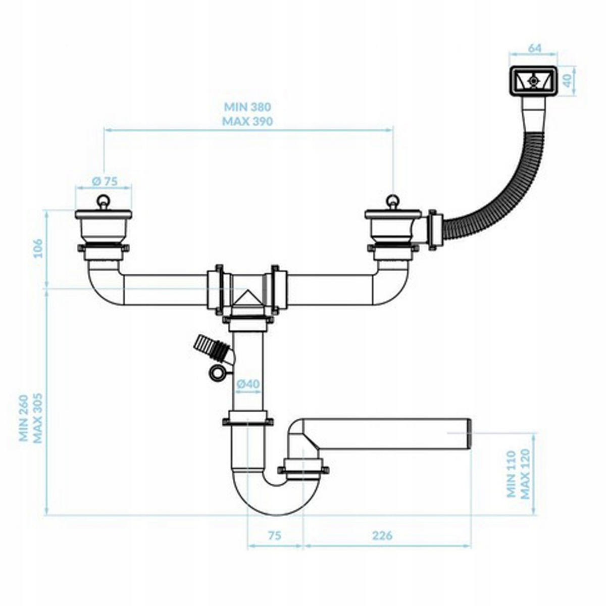 SPÜLUNTERSCHRANK 80cm mit Spüle + Armatur + Siphon weiß - Weiß, Holzwerkstoff (80/82/80cm) - Stamar