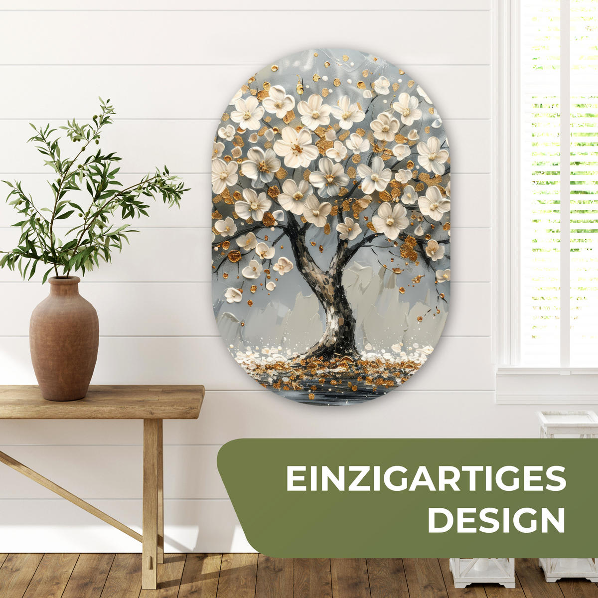 WANDBILD Baum - Gold - Blumen - Abstrakt - Kunst 60x90 cm - Goldfarben, Kunststoff (60/90cm) - MuchoWow