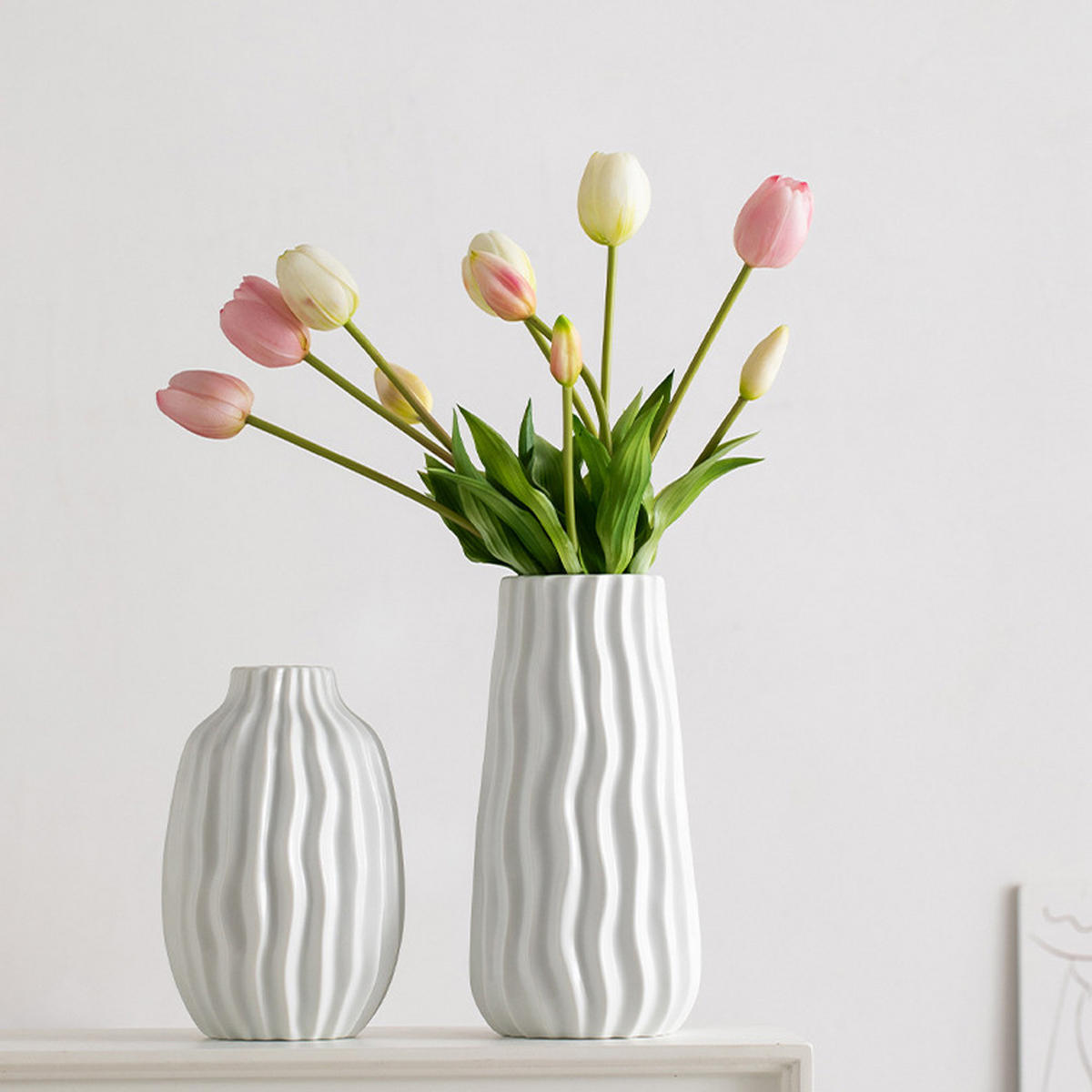 VASE 20 x 8 x 4 cm Keramik - Weiß, Glas (20cm) - LIBRATON
