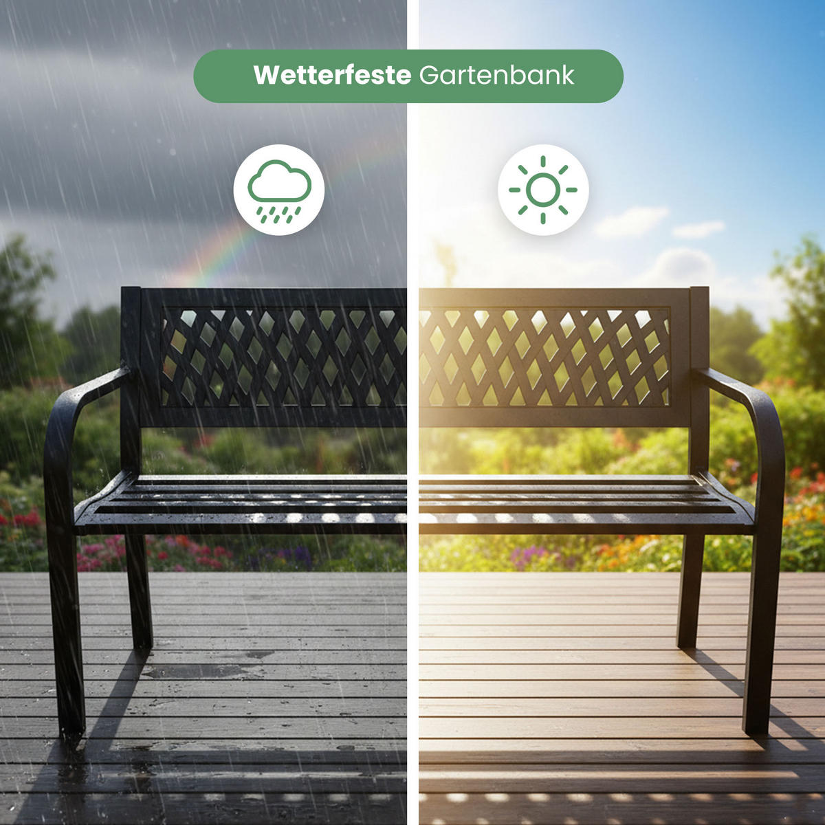 GARTENBANK KALIA Schwarz 119 x 75 x 50 cm - Schwarz, Metall (119/75/50cm) - Akord