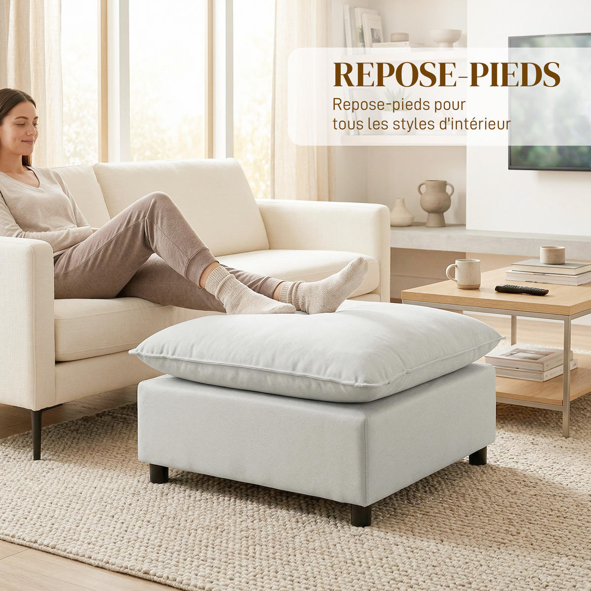 HOCKER DE-16457 große quadratische Sitzfläche Grau - Grau, Holzwerkstoff (75/40/75cm) - ComfortXL