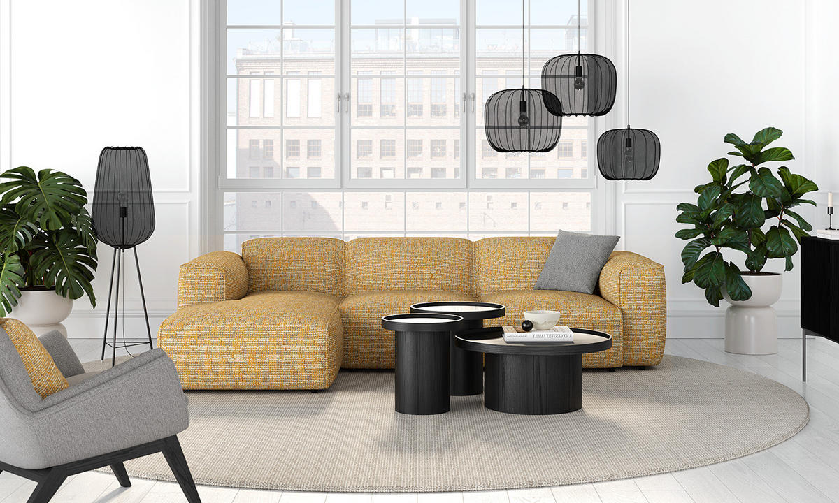 3-SITZER ECKSOFA mit Longchair - Schwarz/Honig, Kunststoff/Textil (284/173cm) - home24