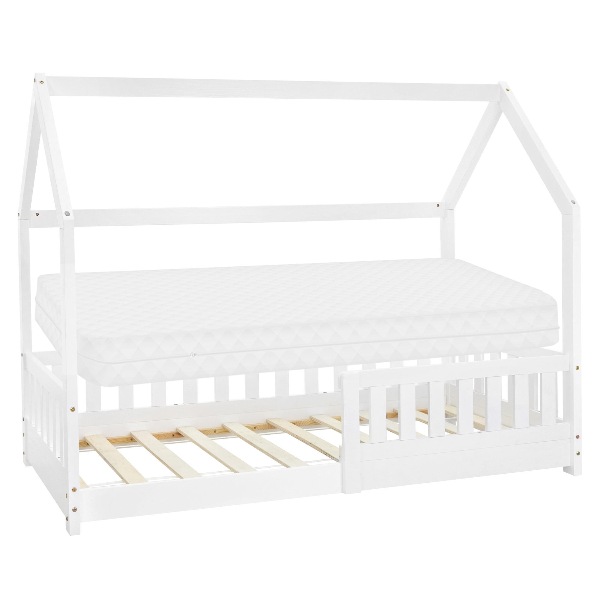 KINDERBETT mit Dach und Matratze 80x160 cm Weiß - Weiß, Holz (88/132/165cm) - ML-DESIGN