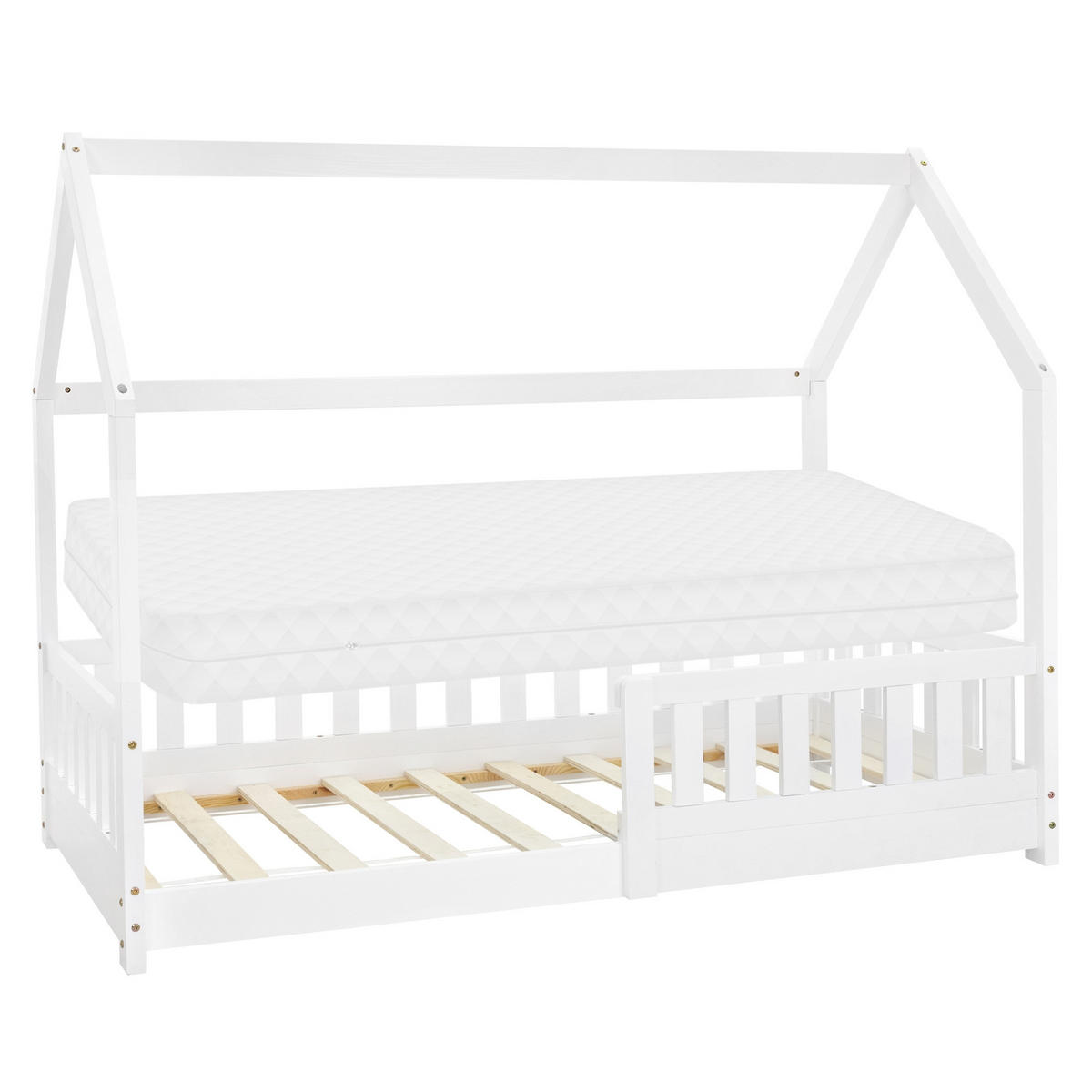 KINDERBETT mit Dach und Matratze 80x160 cm Weiß - Weiß, Holz (88/132/165cm) - ML-DESIGN