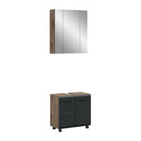 BAD-SET auf Rollen Alba 3-tlg. (B/H/T: ca. 60/185/30 cm) in Nox Oak Nachbildung/schwarz matt - Eichefarben, Holzwerkstoff (60/185/30cm)