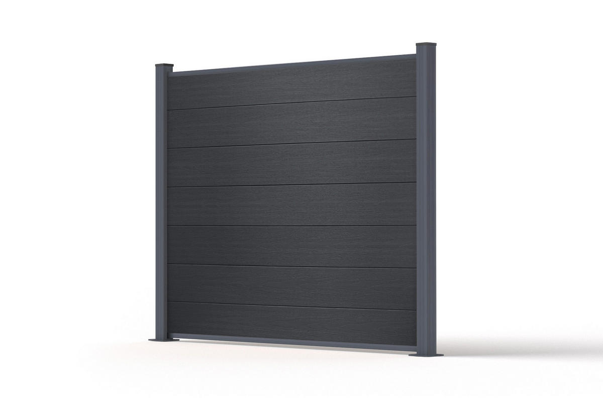 VERBUNDZAUN 2 m STOCKHORN, H. 150 cm, auf grauer Sockelplatte - Grau, Holzwerkstoff (200/150cm) - Casanoov