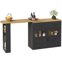 BARTISCH aus MDF, ausziehbar 138-204/39/104 cm mit 360° Drehfunktion & Stauraum, Schwarz - Schwarz, Holzwerkstoff (39/104/138cm) - Redom